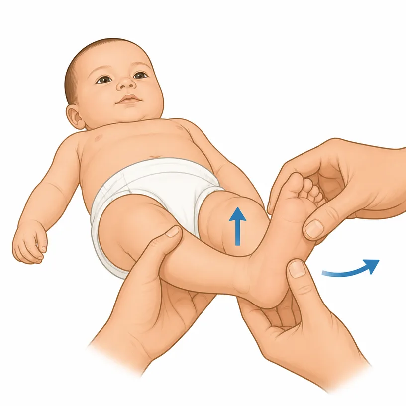 Abduction + dorsiflexion stretch (last cast position)