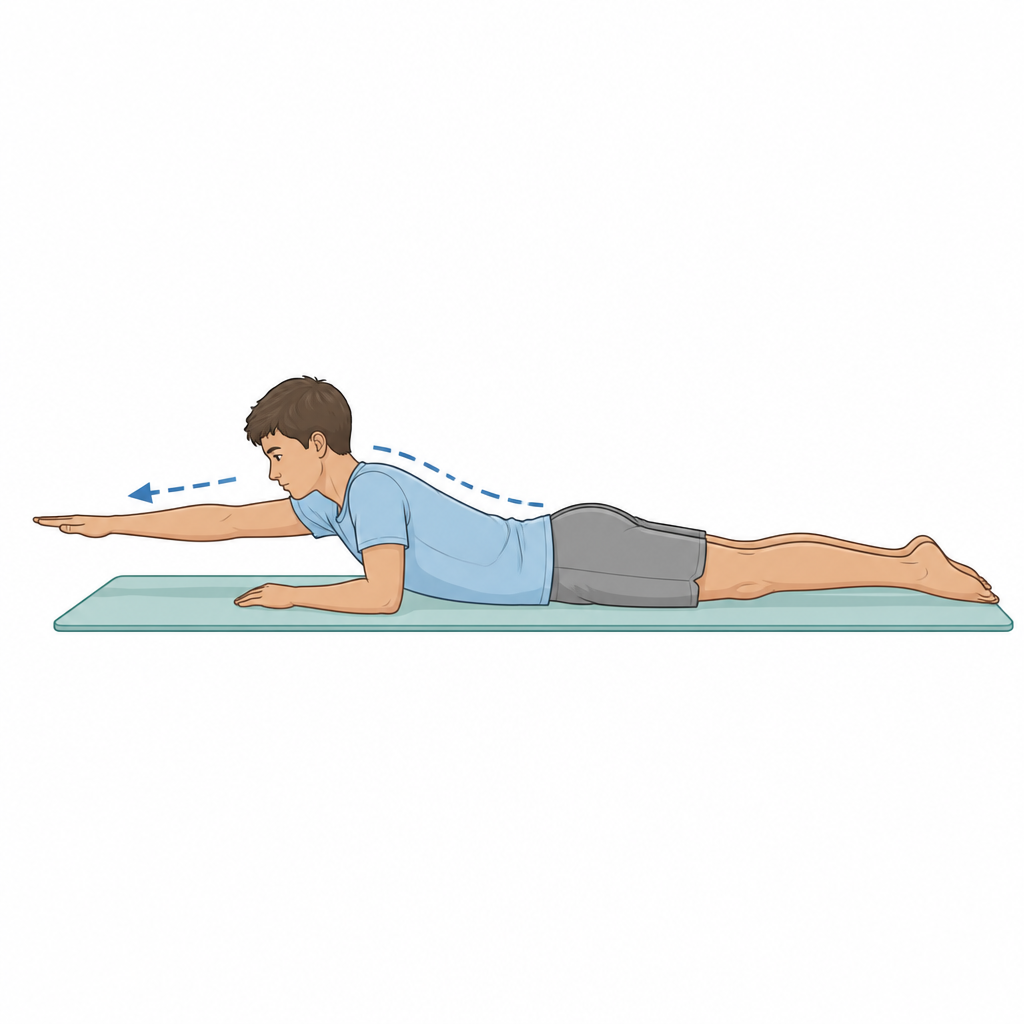 Prone self-elongation with arm reach