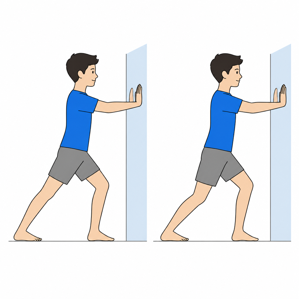 Wall calf stretch (two positions)