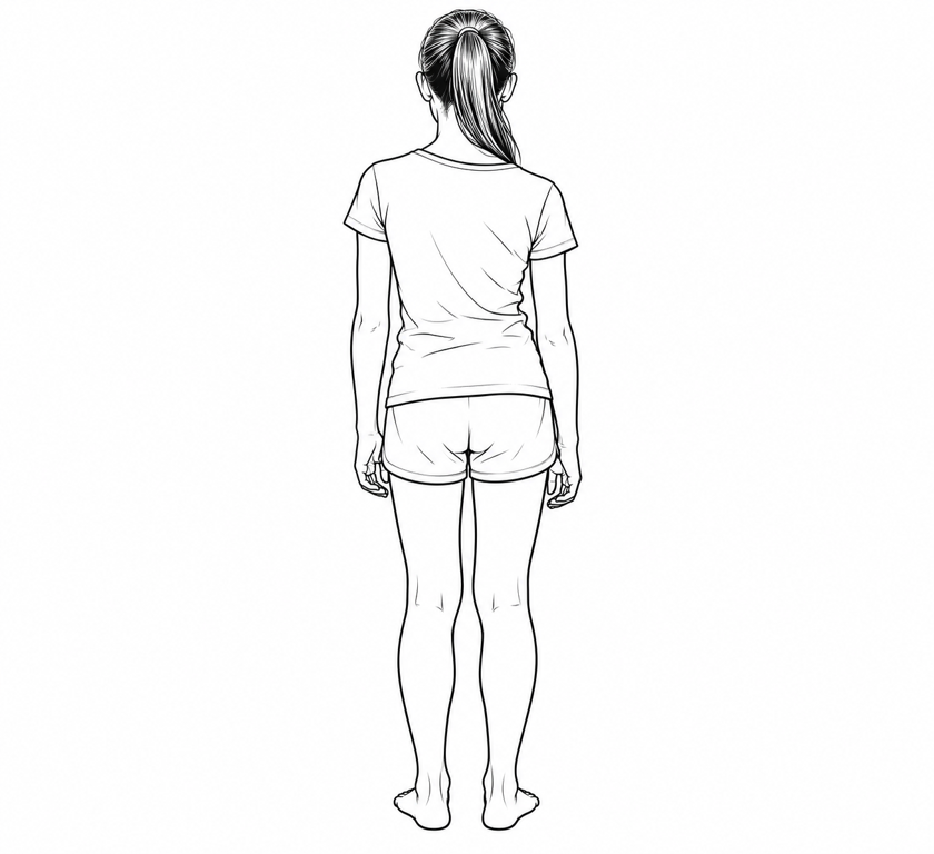A clothed teenager viewed from behind, with the shoulders at slightly different heights.