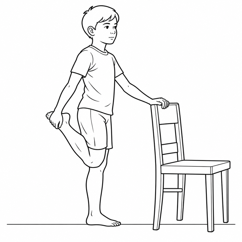 Standing quadriceps stretch after healing